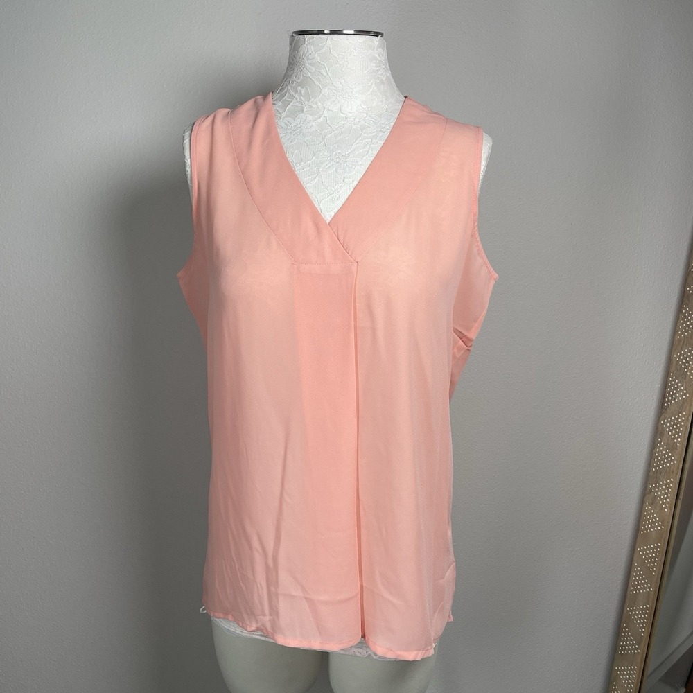 NWT*I Rose & Olive Women M Pink Tank Top Business Casual Chiffon Polyester